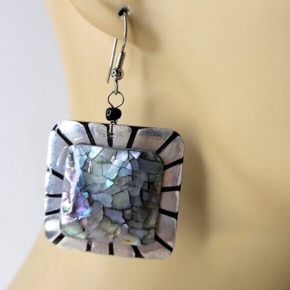 Abalone Style Square Earrings - Picture 2 of 10